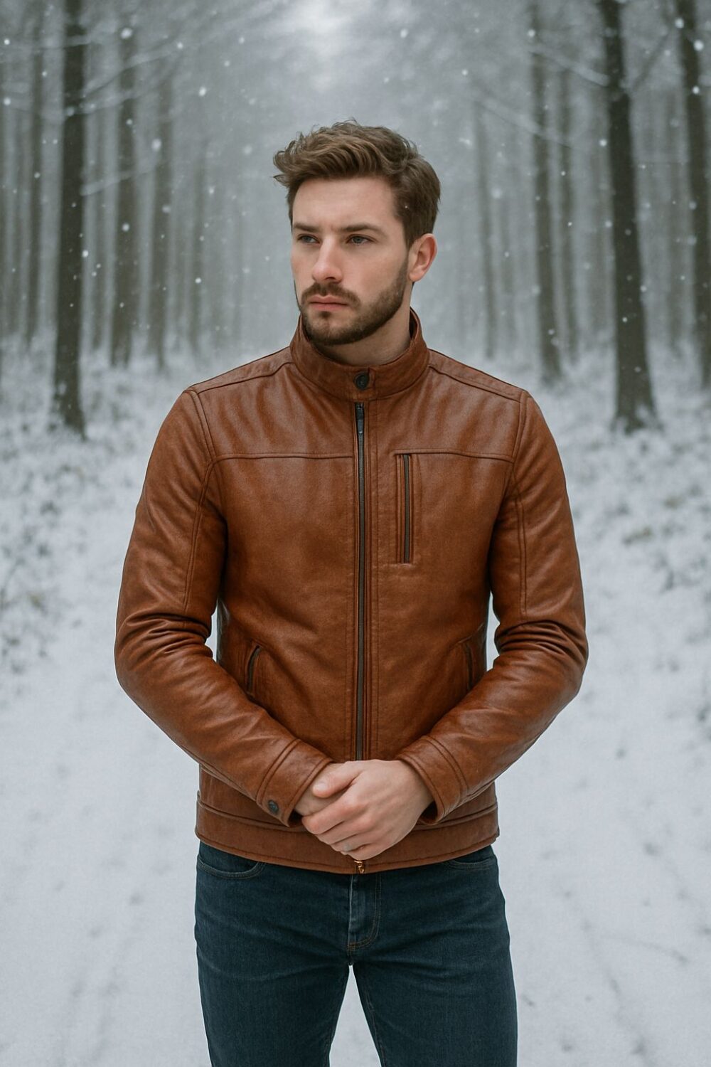 Brown-Men's Leather Jacket